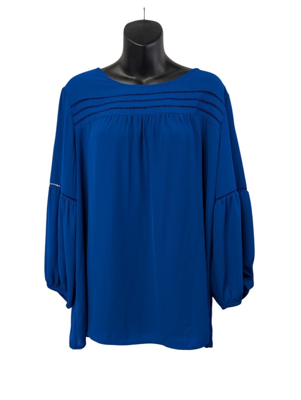 Counterparts XL Royal Blue Smocked Yoke Blouse Long Sleeve Elastic Cuff Top
